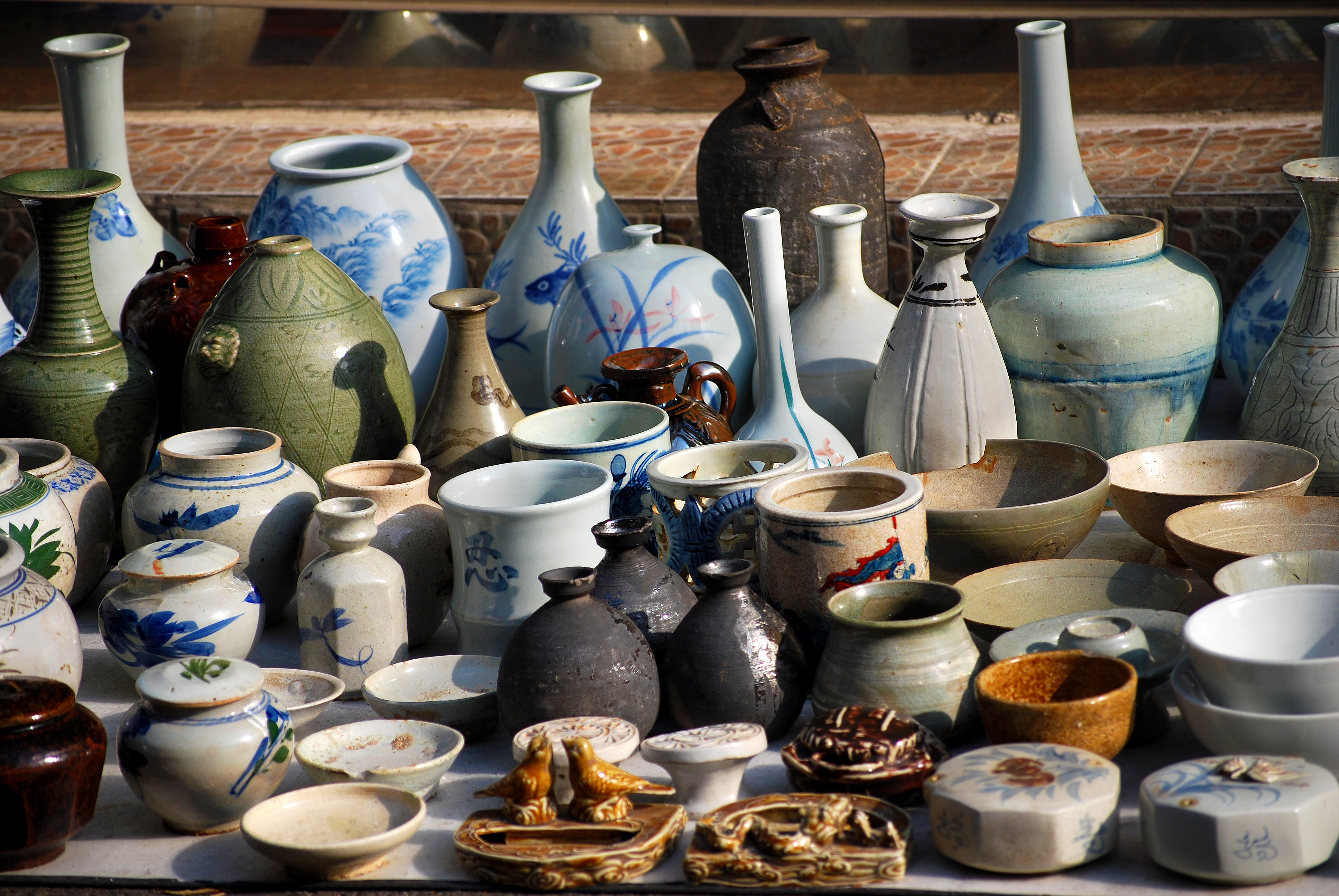 Pottery in Asian flea market
